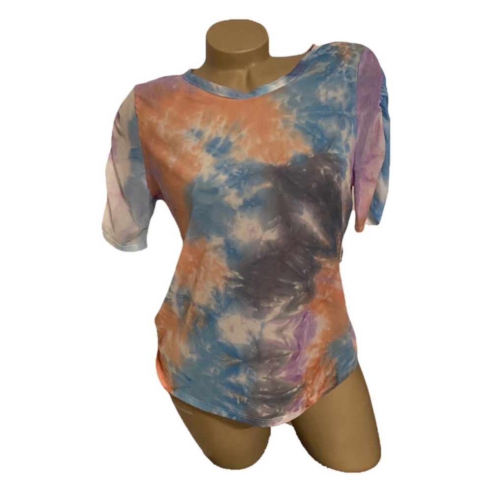 Aqua Lavender Orange Sheer Top Large NWT New